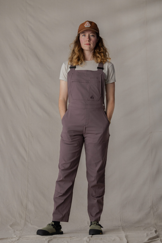Full  profile of Ecotrek overalls in Plum