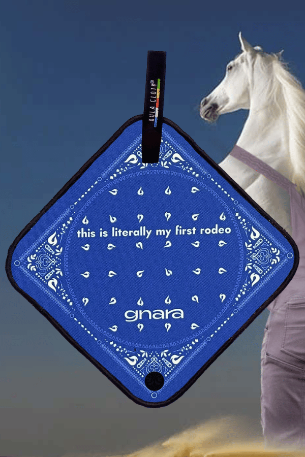 Kula with a Royal Blue Bandana Design. Text on Kula says, "this is literally my first rodeo"