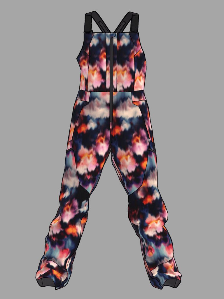 Front profile of full body design render showing Burton Bib in Floral Blur. 