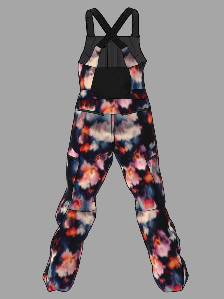 Back profile of full body design render showing Burton Bib in Floral Blur. 
