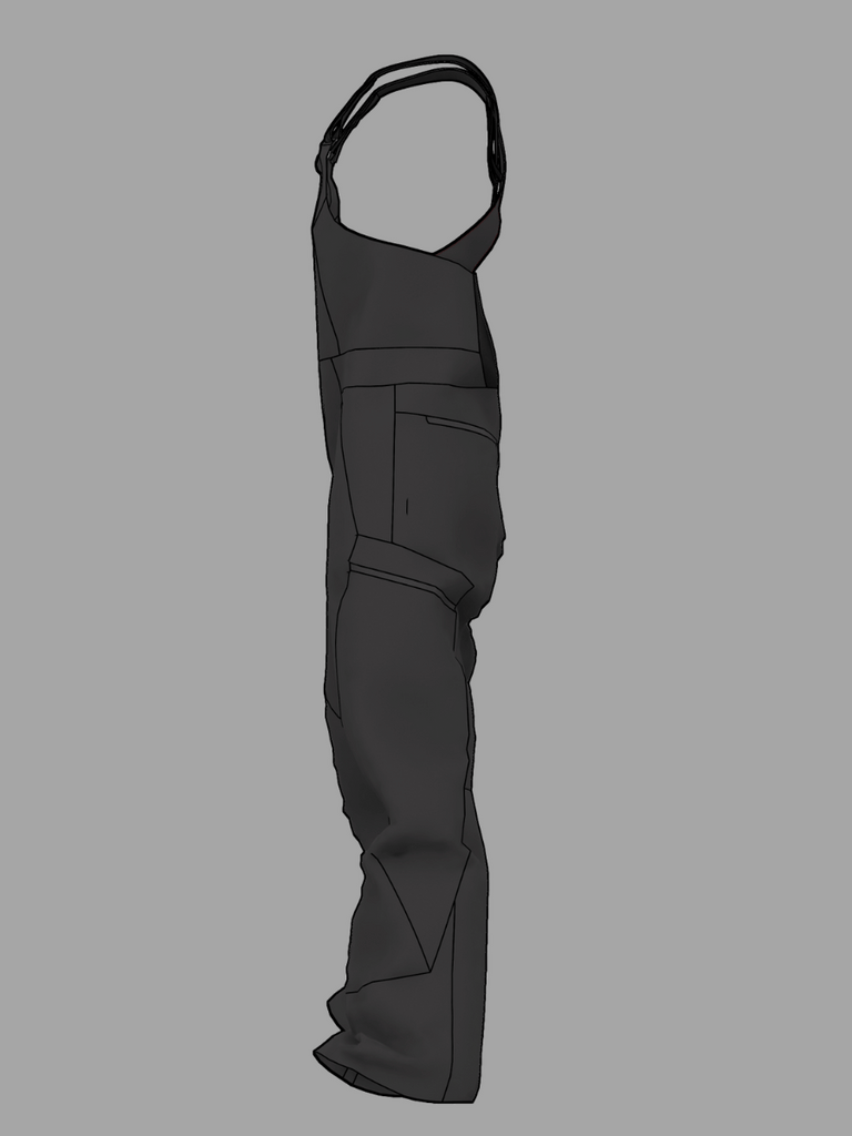 Side profile of a full body design render showing Burton Bib in all black