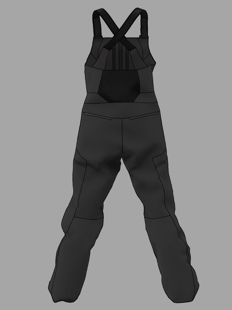Back of a full body design render showing Burton Bib in all black