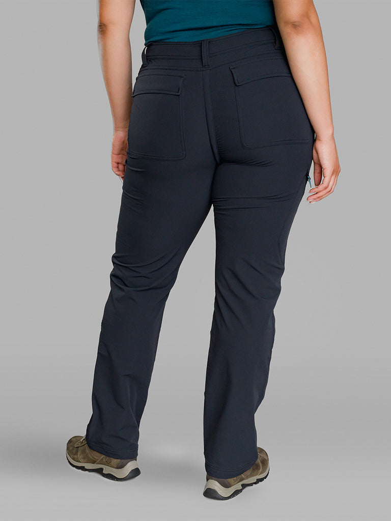 Photo of the backside of the Gnara Go There Pants in Black with the GoFly zipper covered.